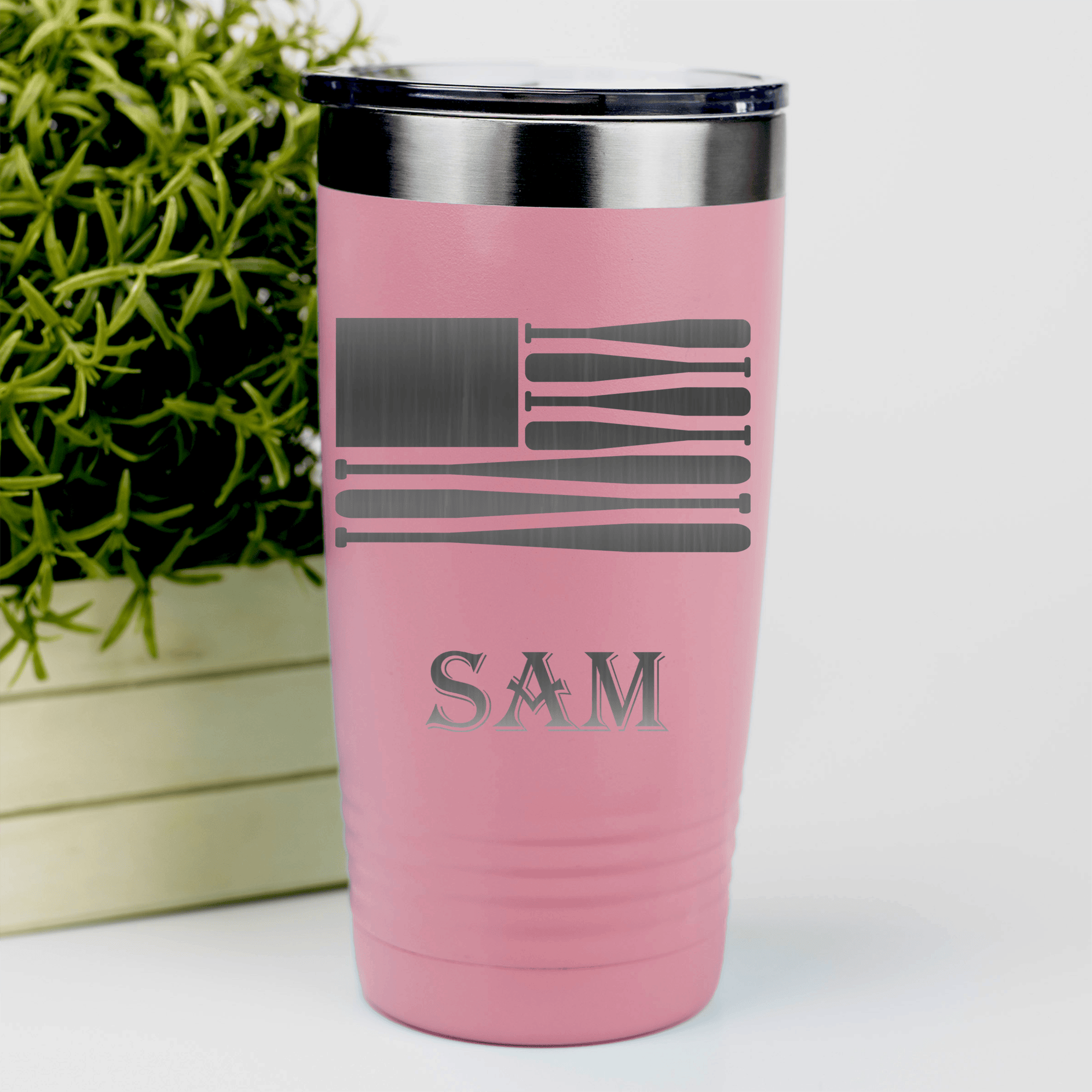 Salmon Baseball Tumbler With Star Spangled Bats Design