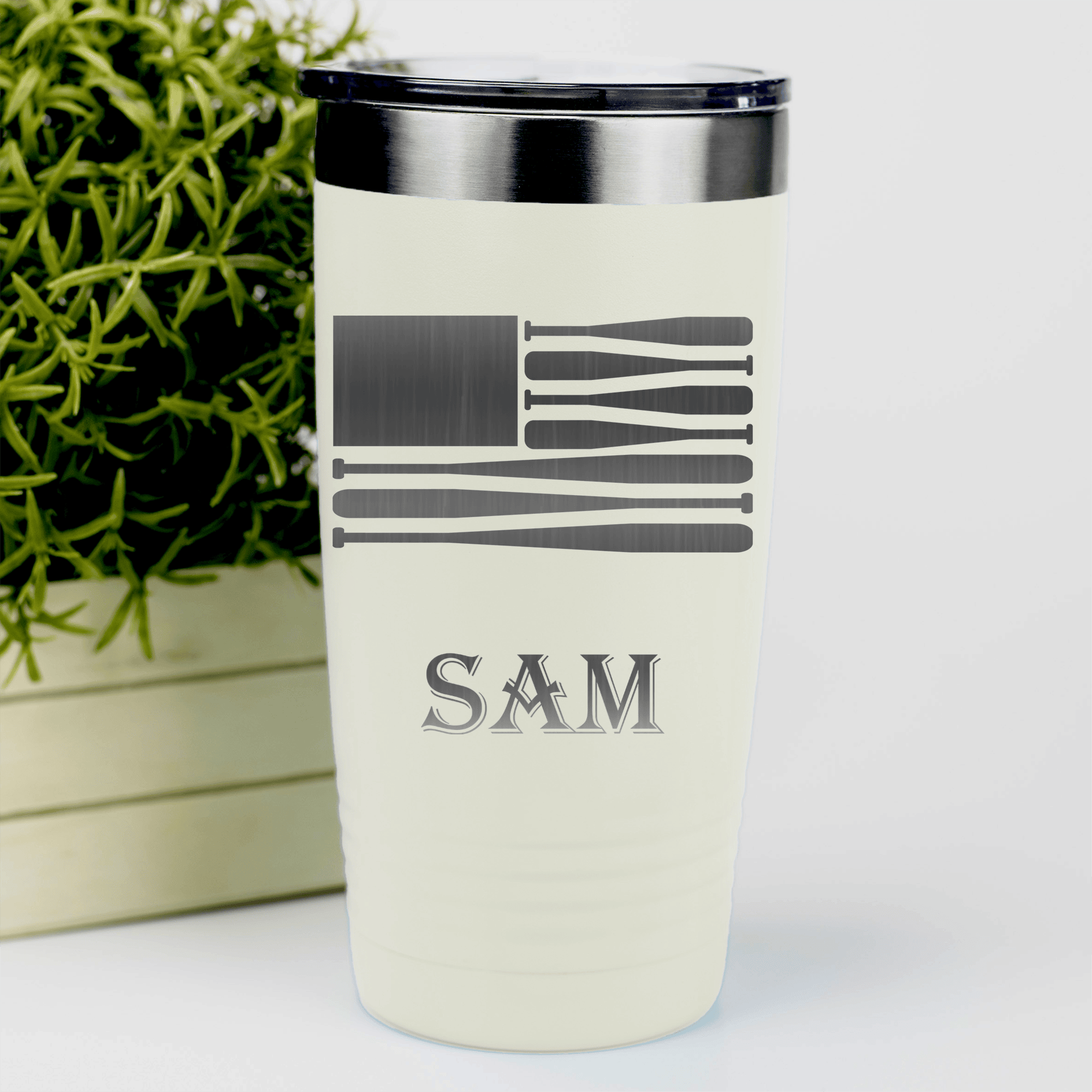 White Baseball Tumbler With Star Spangled Bats Design