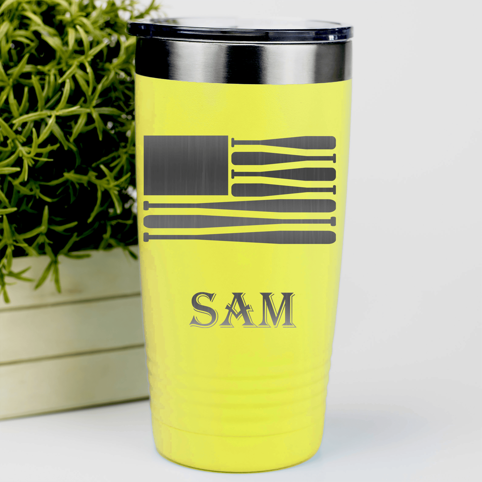 Yellow Baseball Tumbler With Star Spangled Bats Design