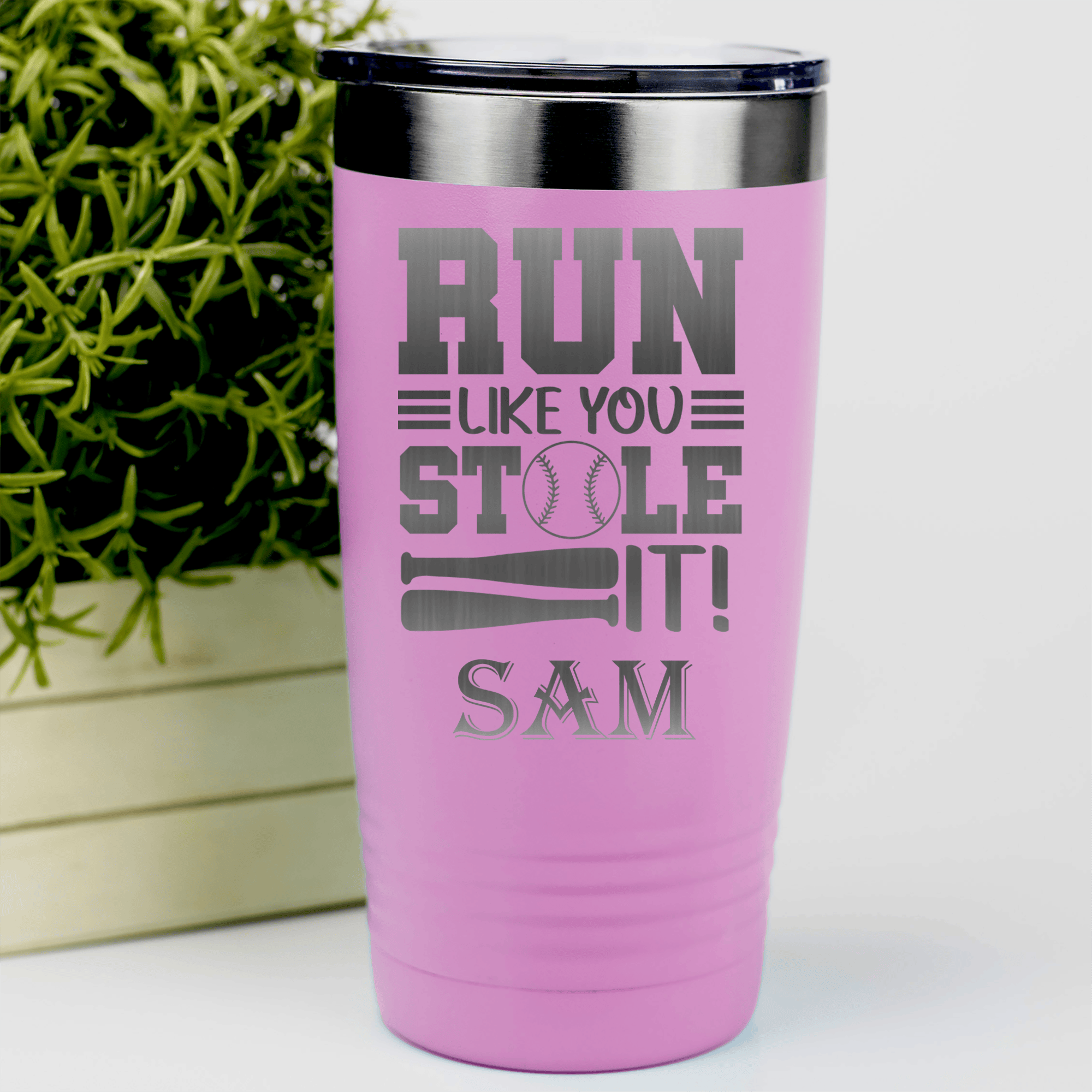 Pink Baseball Tumbler With Swift Baserunner Design