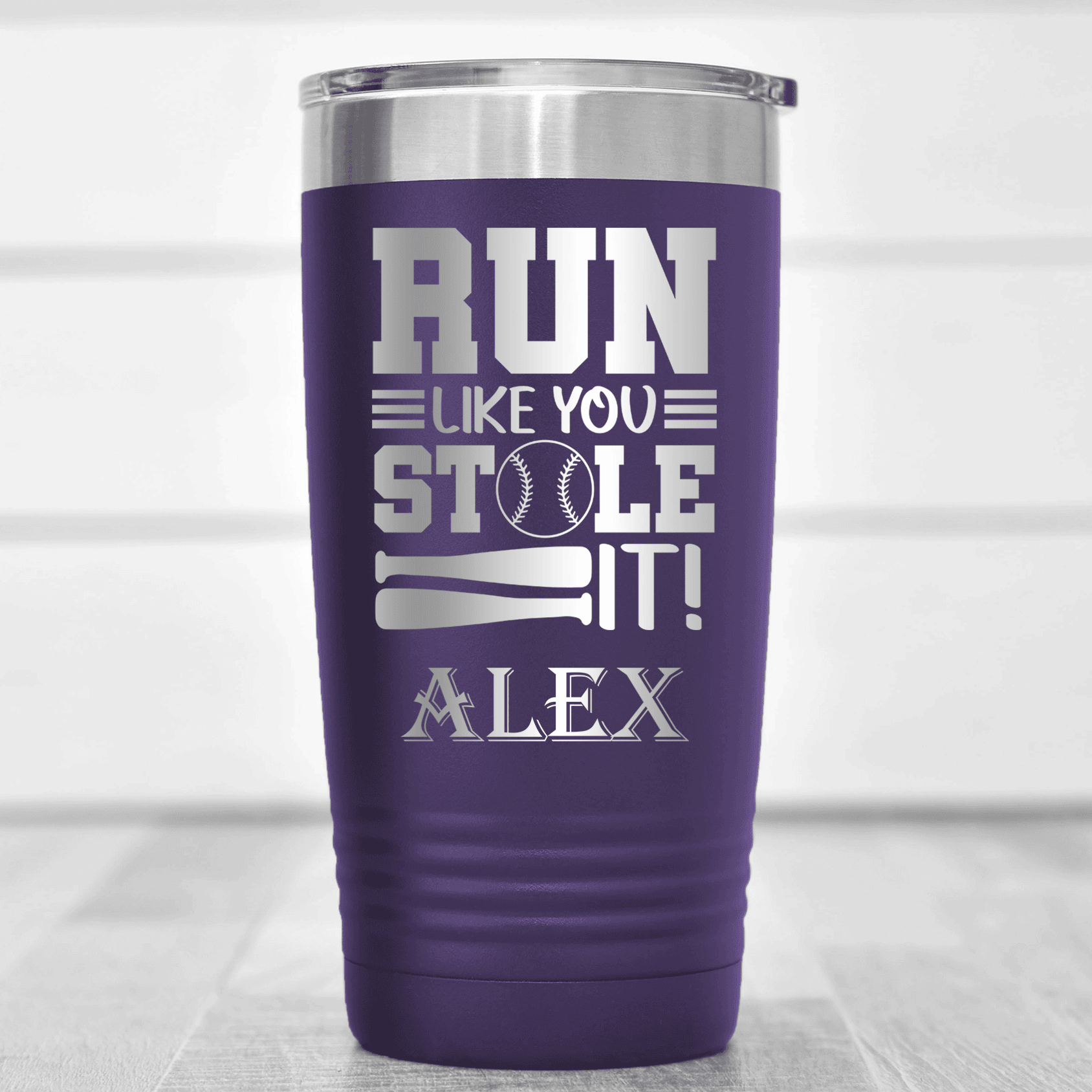 Purple Baseball Tumbler With Swift Baserunner Design