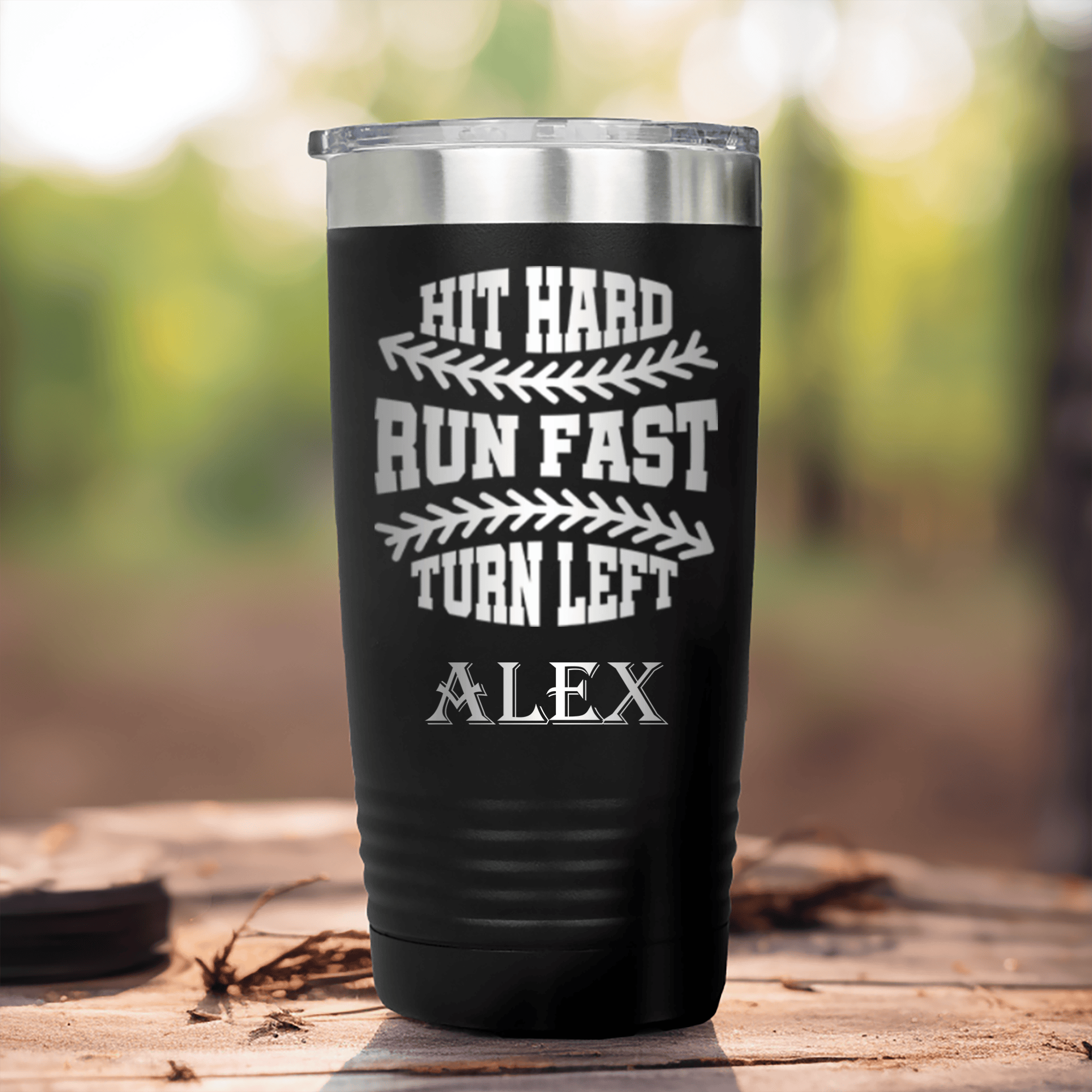 Black Baseball Tumbler With Swing For The Fences Design