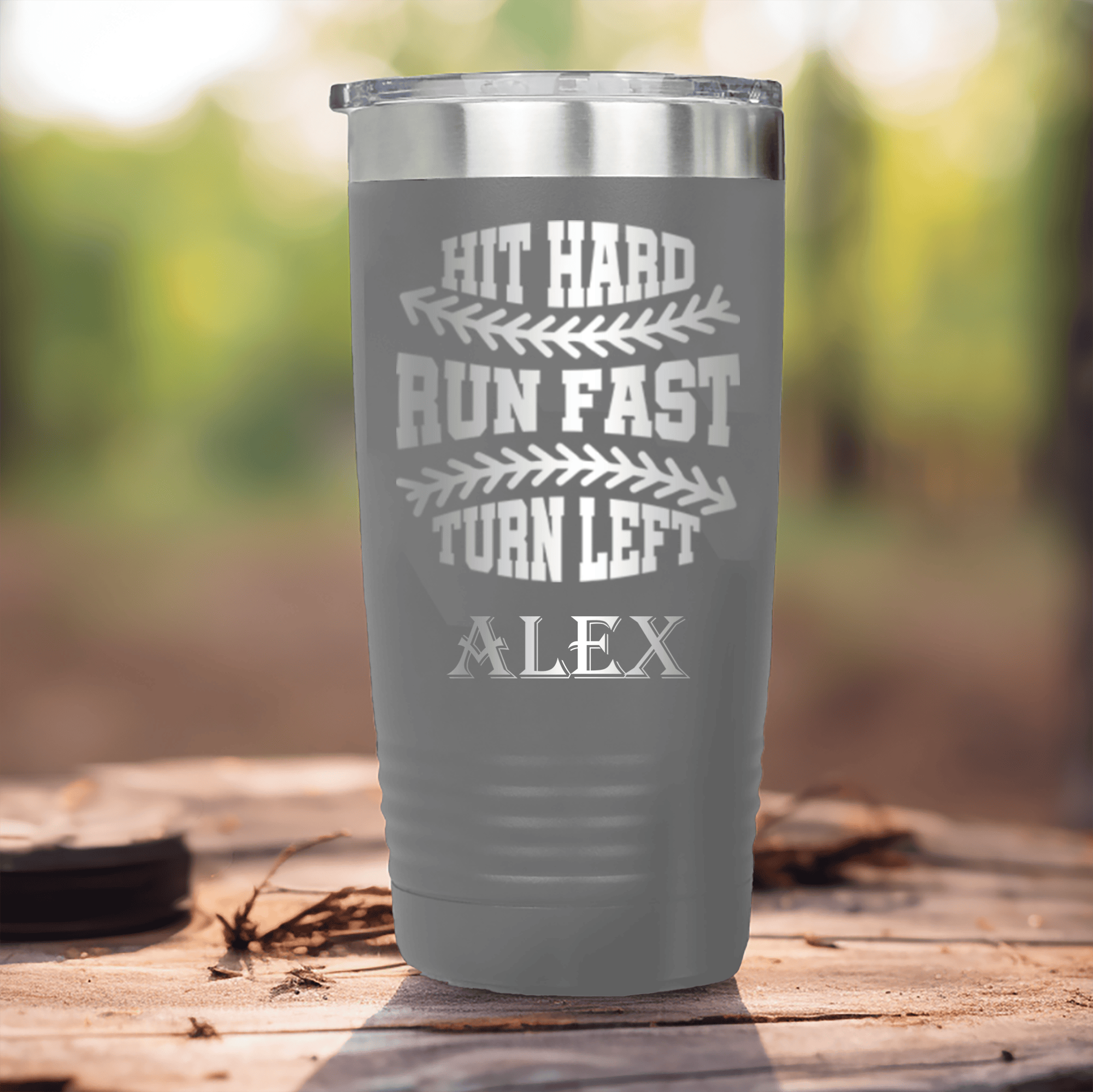 Grey Baseball Tumbler With Swing For The Fences Design