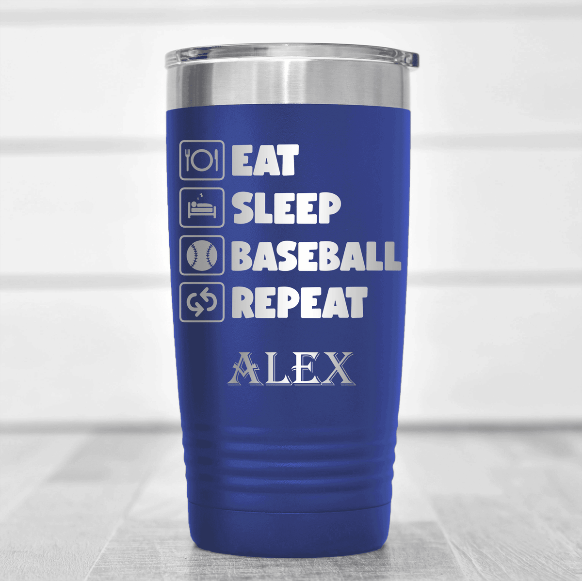 Blue Baseball Tumbler With The Baseball Routine Design