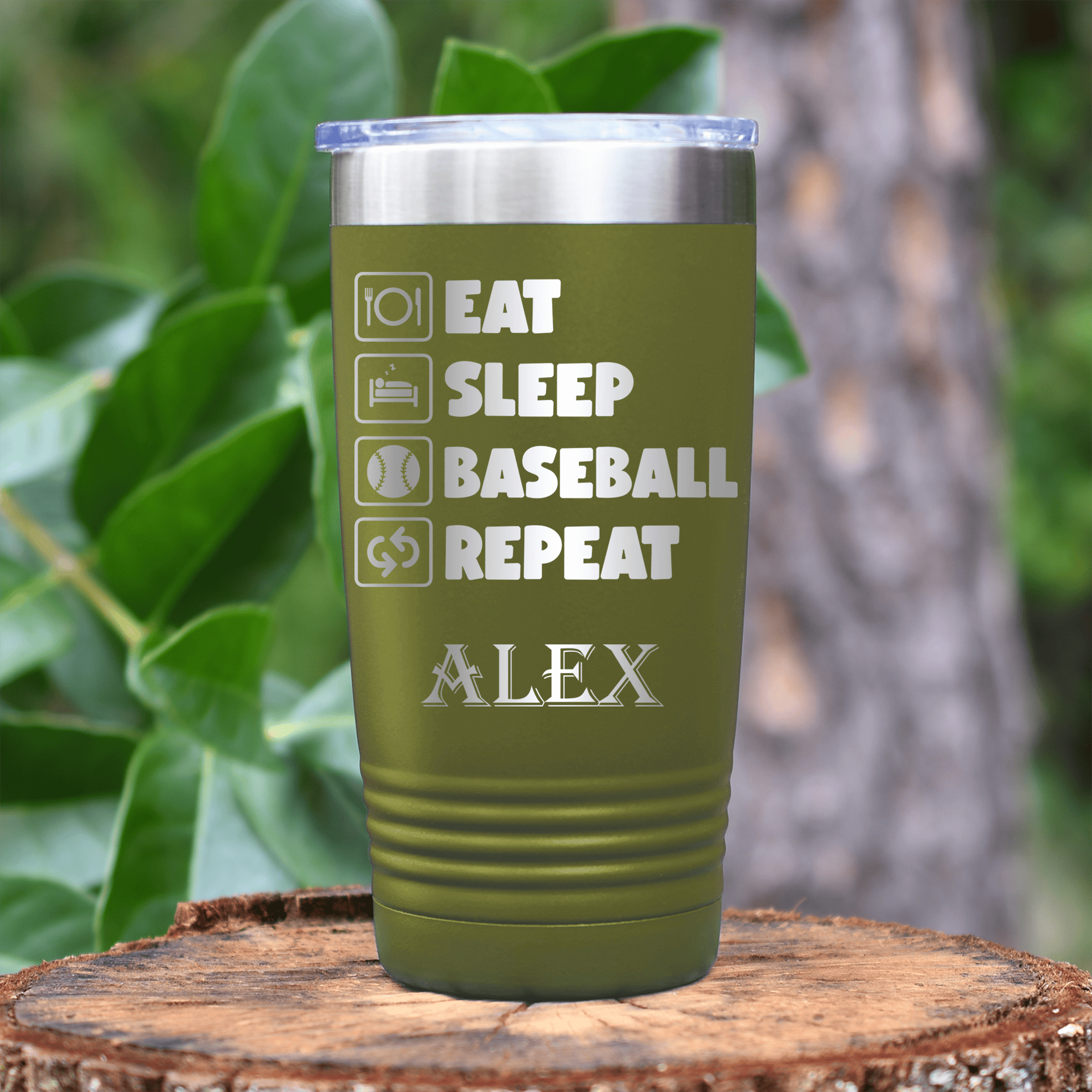 Military Green Baseball Tumbler With The Baseball Routine Design