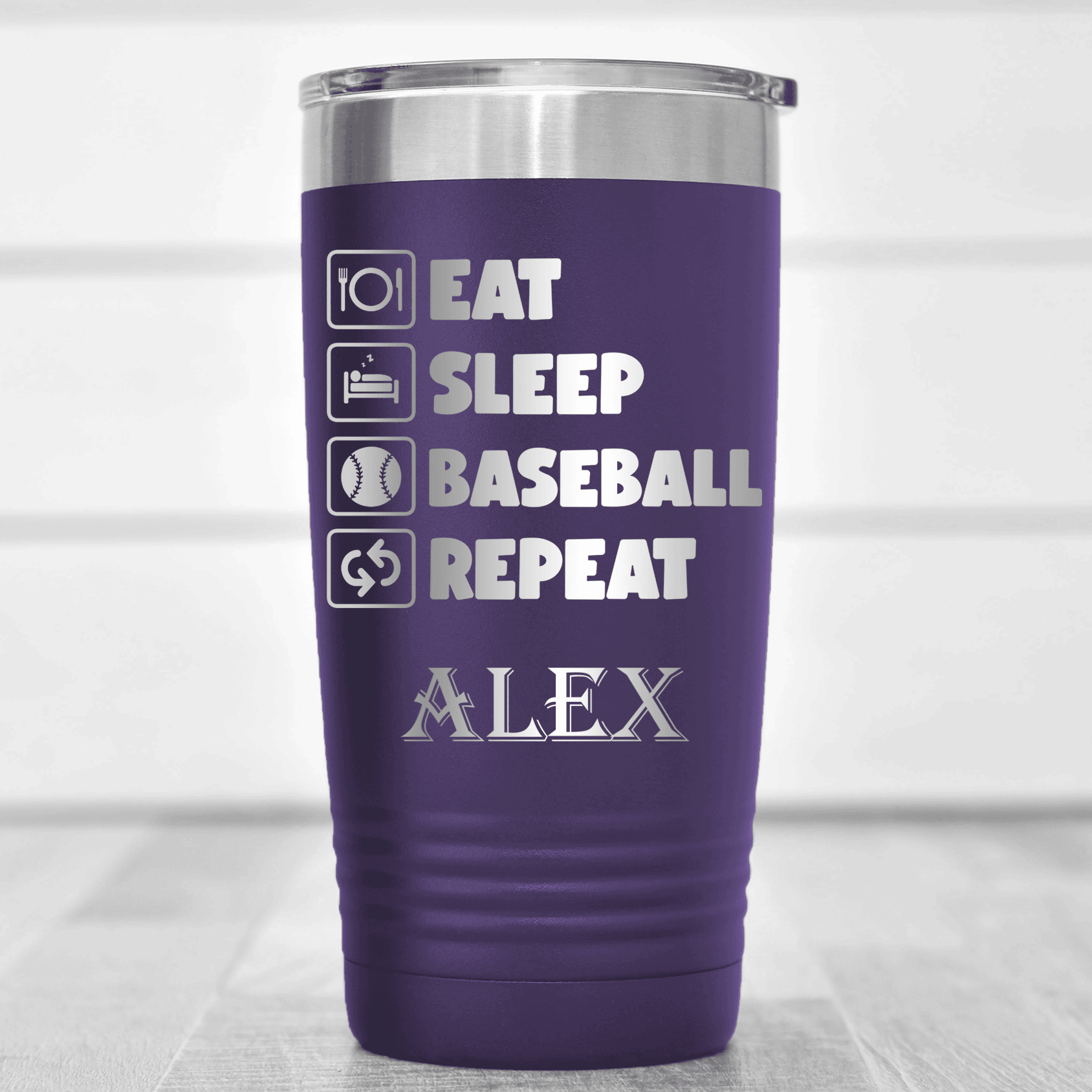 Purple Baseball Tumbler With The Baseball Routine Design