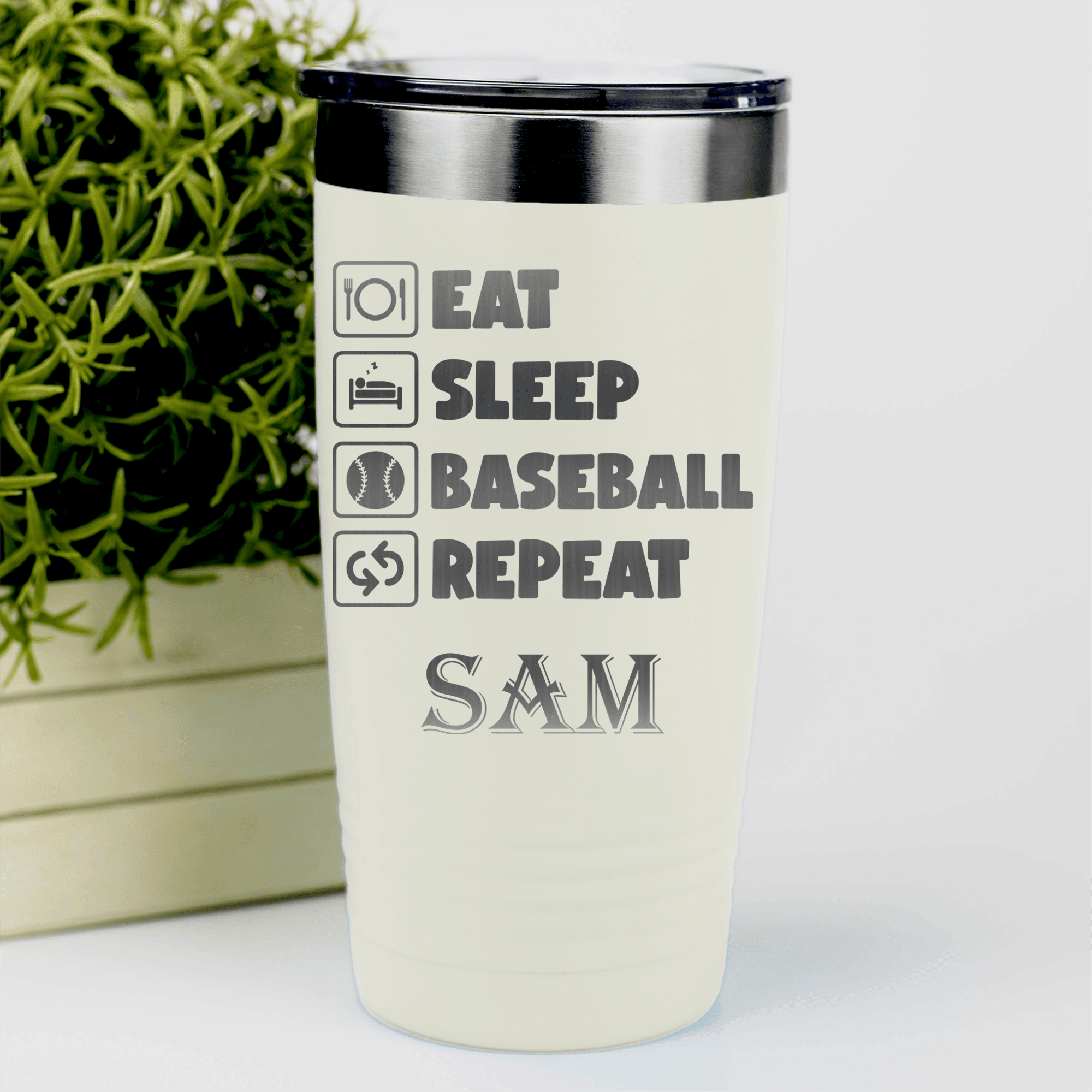 White Baseball Tumbler With The Baseball Routine Design