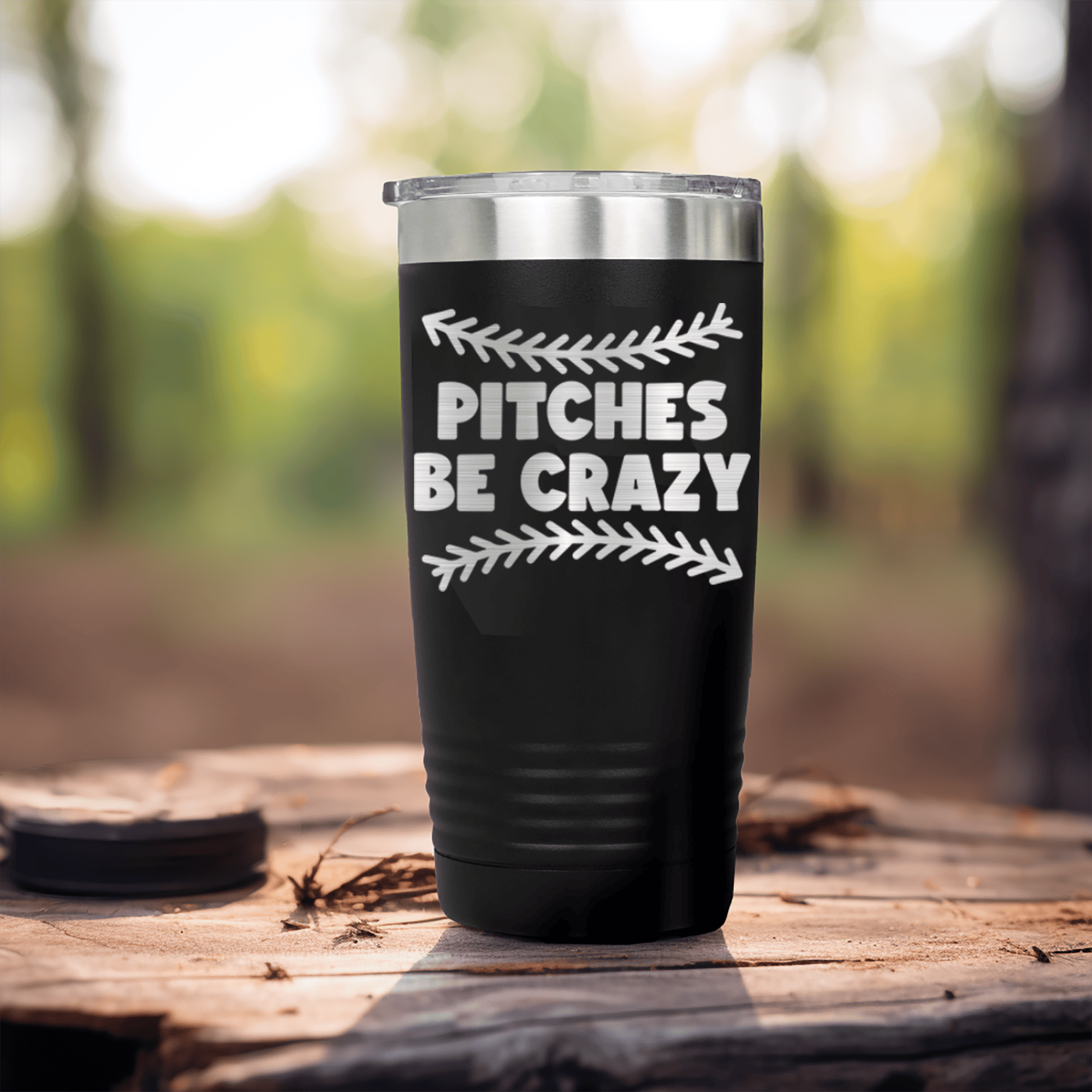 Black baseball tumbler Unpredictable Pitches