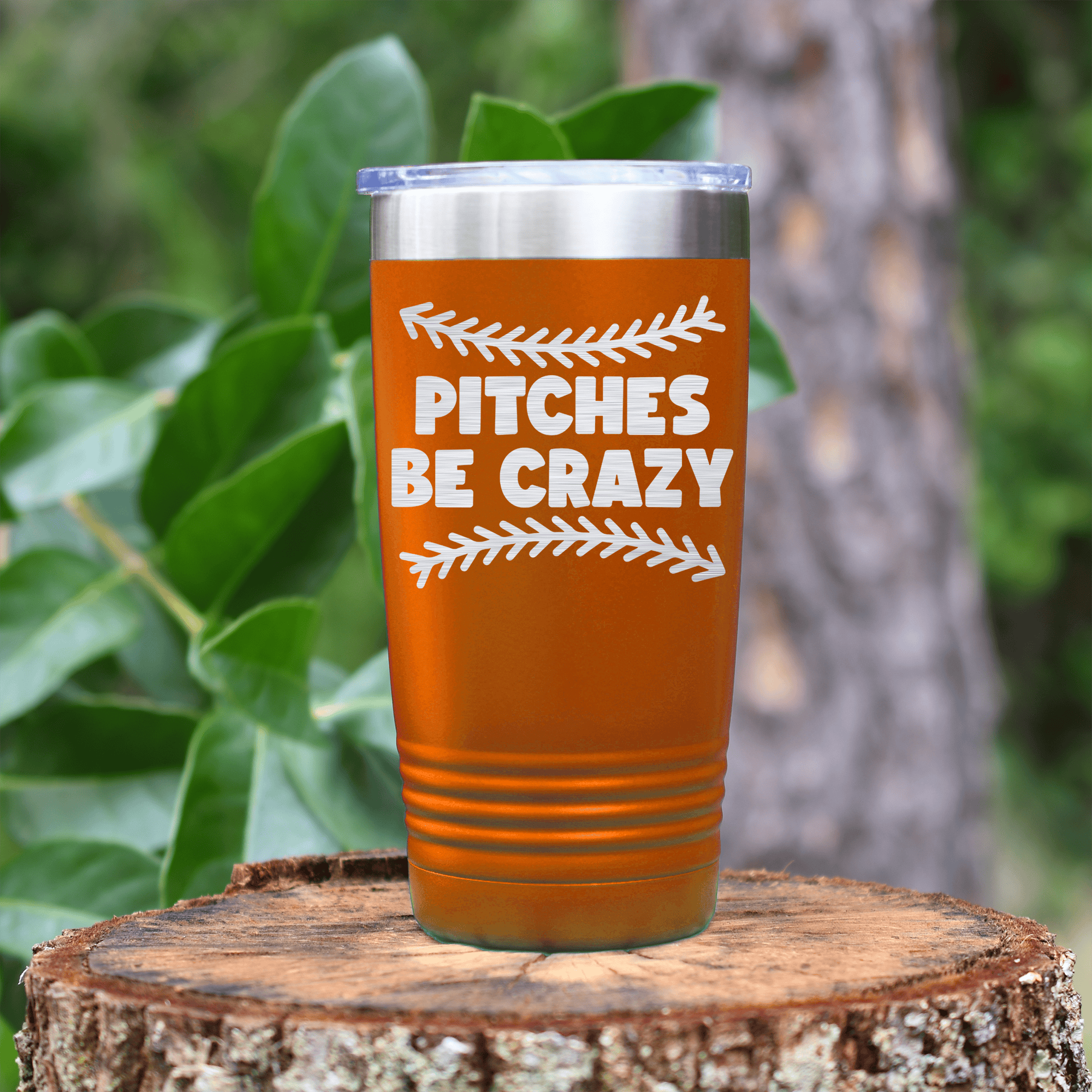 Orange baseball tumbler Unpredictable Pitches