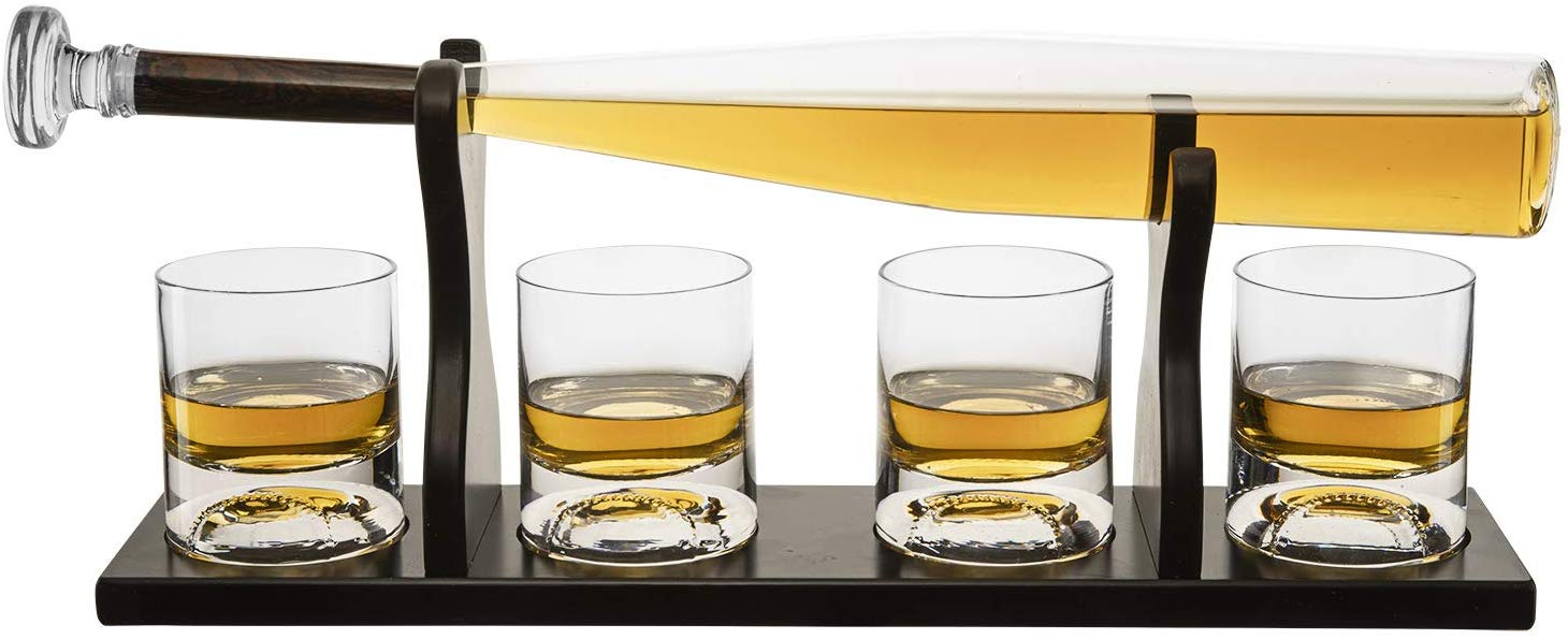 Baseball Bat Whiskey Decanter Set