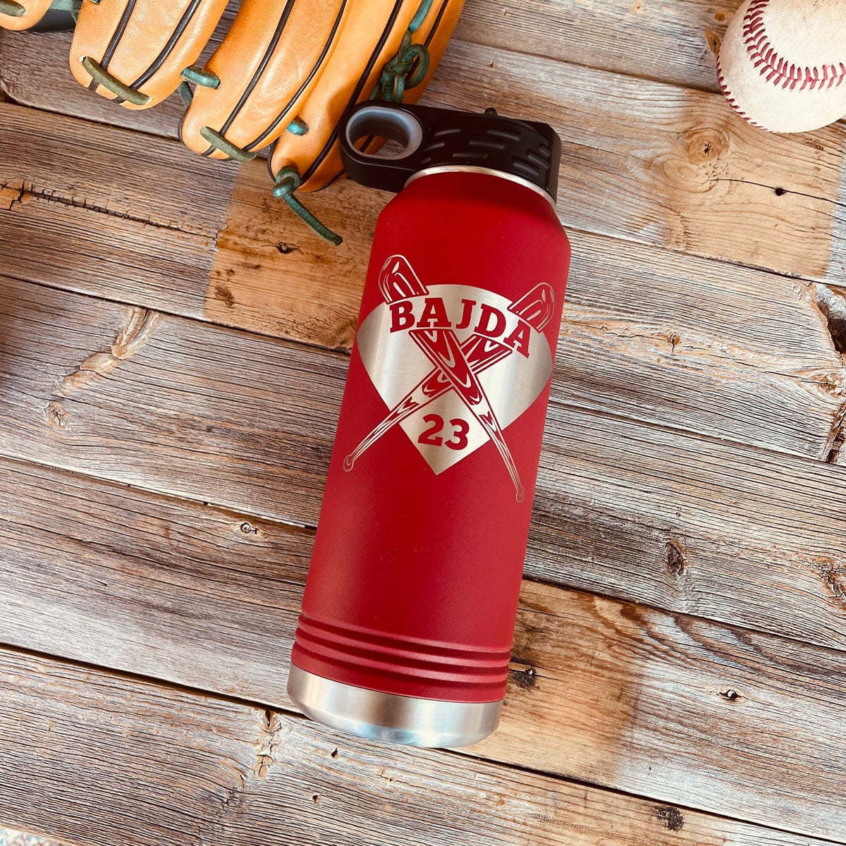 Custom Engraved Baseball Water Bottle